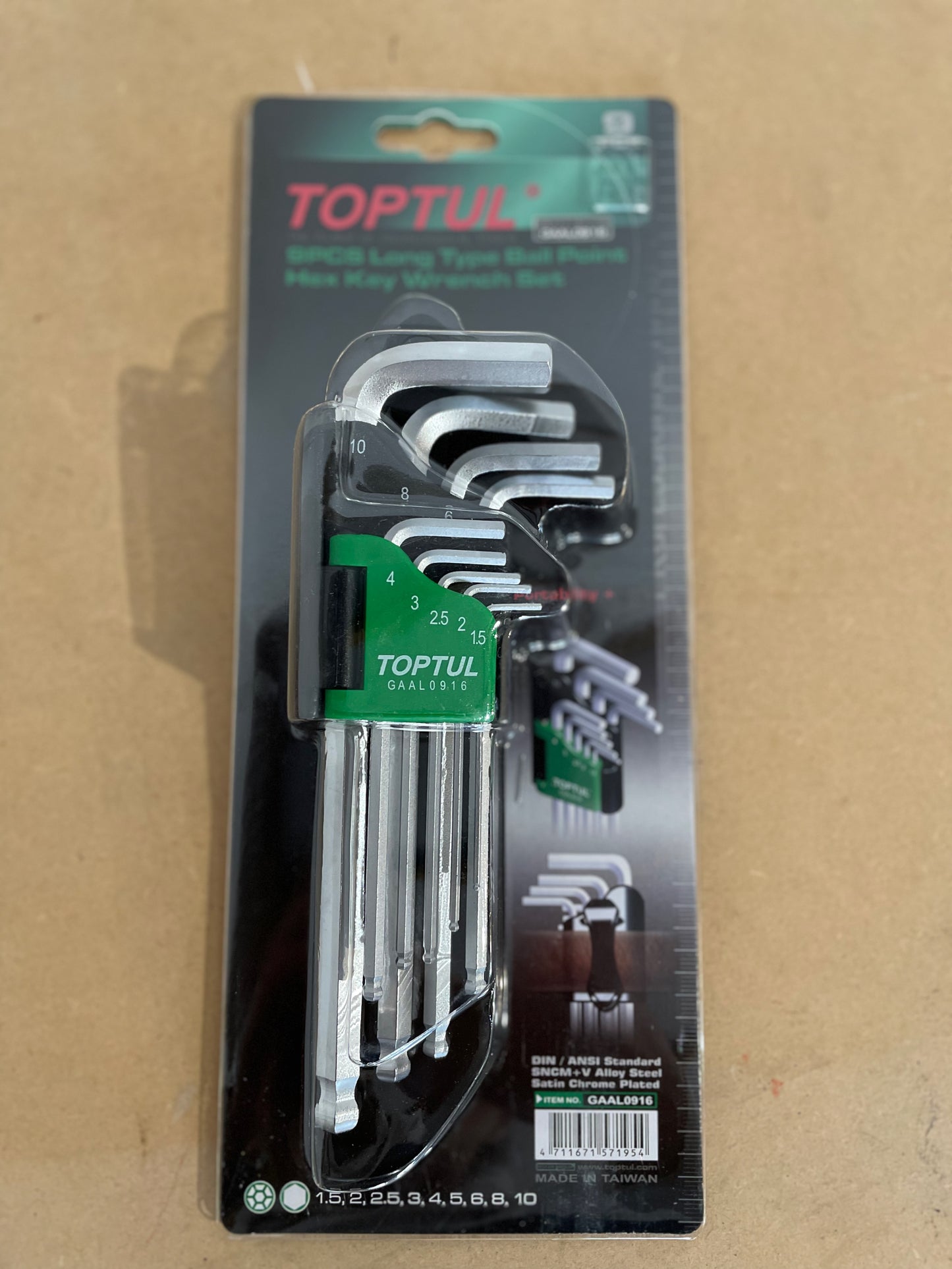 9Pce Long Ball Hex Key Set 1.5-10mm