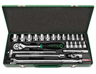 Toptul 1/2"Dr Socket set 24Pc (metric) metal case